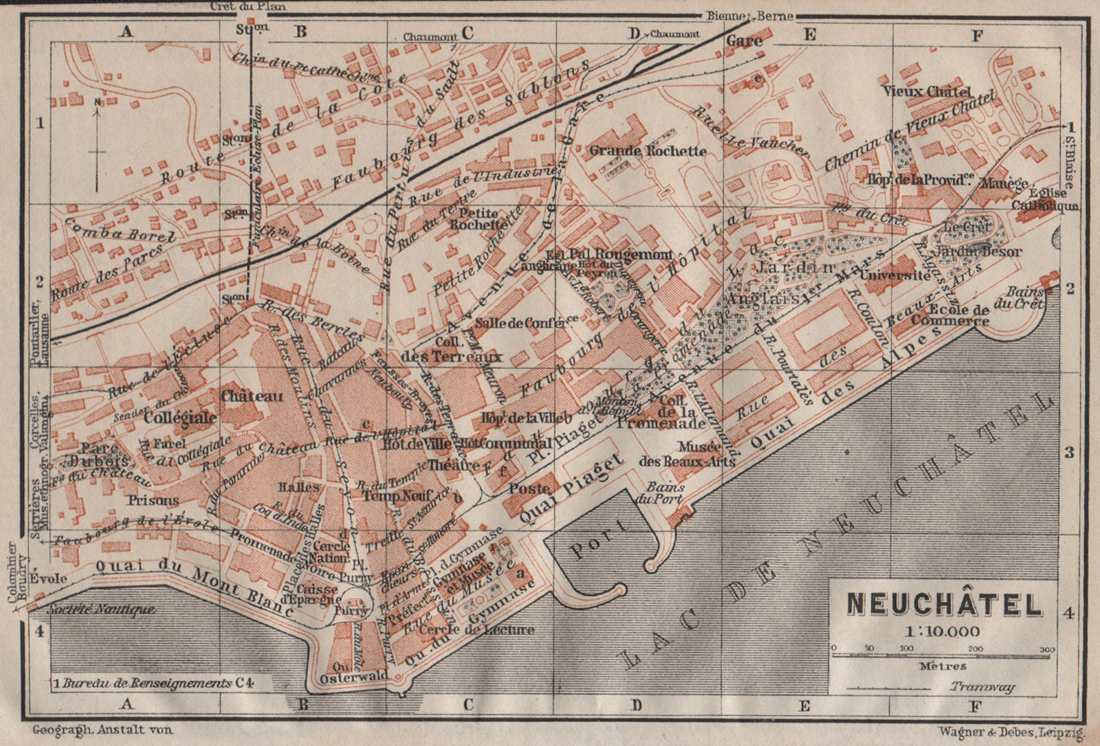 NEUCHÂTEL / NEUENBURG. town city plan. Switzerland Suisse Schweiz 1911 old map